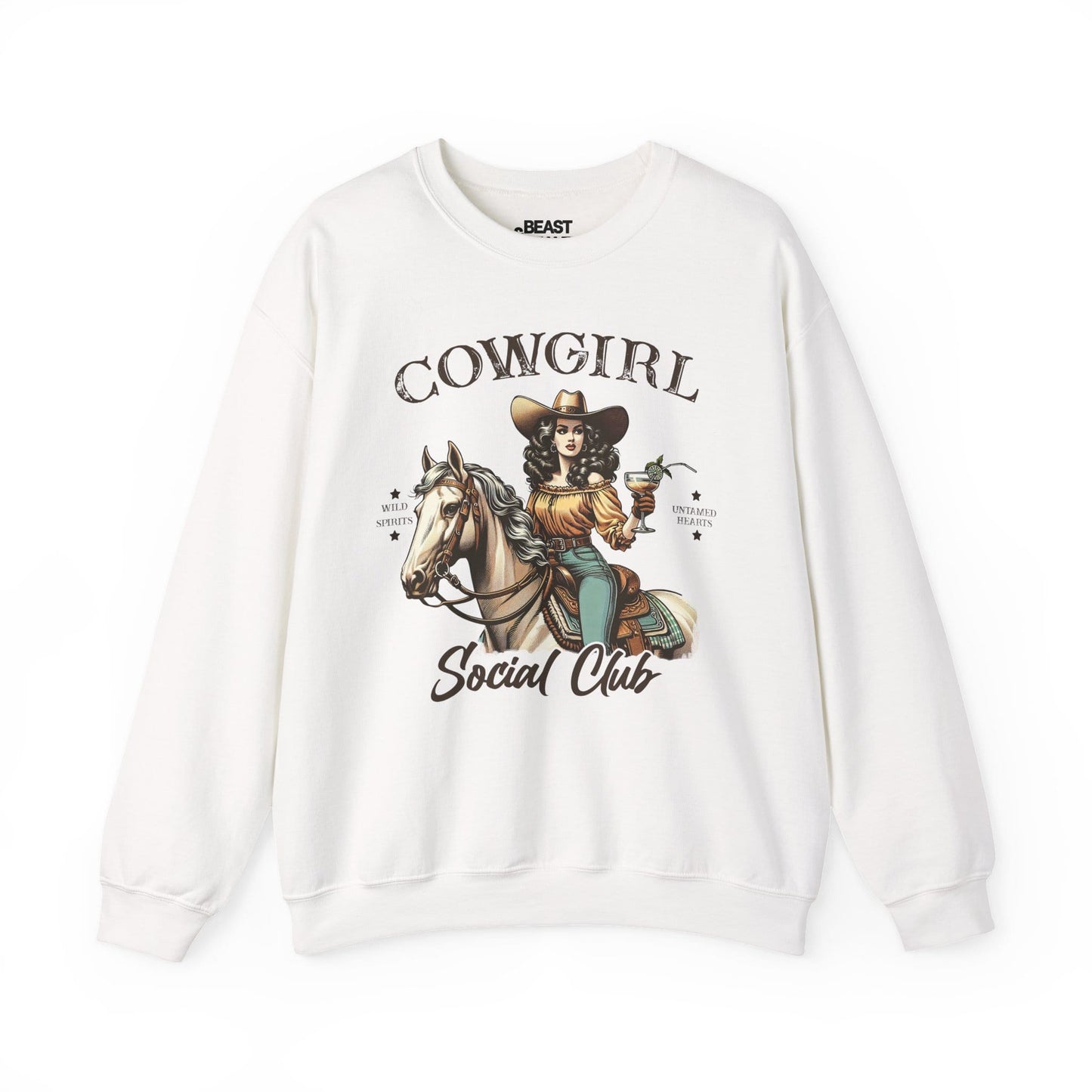white sweatshirt with cowgirl social club bold western print cowgirl gift idea