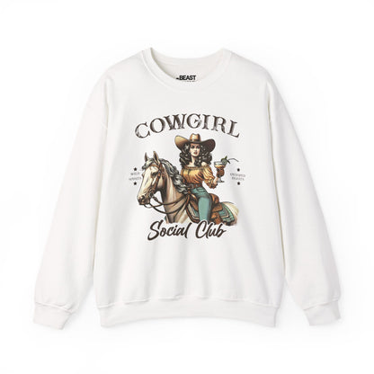white sweatshirt with cowgirl social club bold western print cowgirl gift idea