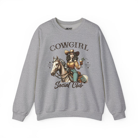 sport grey sweatshirt with cowgirl social club vintage western graphic for cowgirl gift