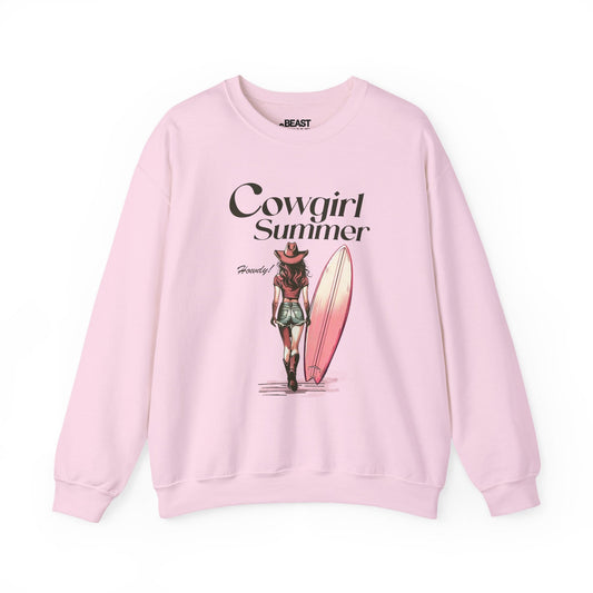 light pink sweatshirt with cowgirl summer western graphic design for her