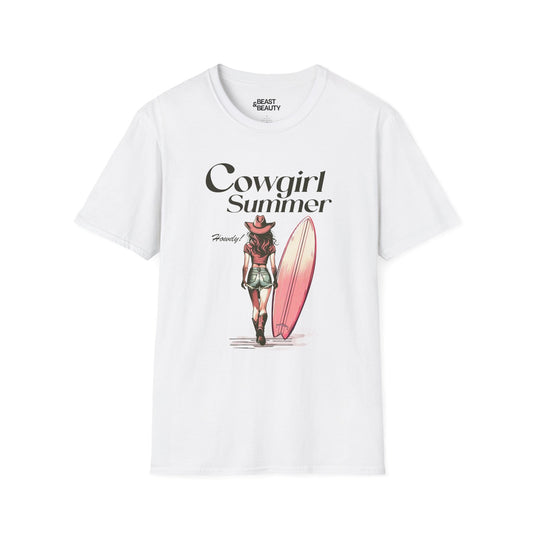 white cowgirl summer t-shirt with western graphic design for her
