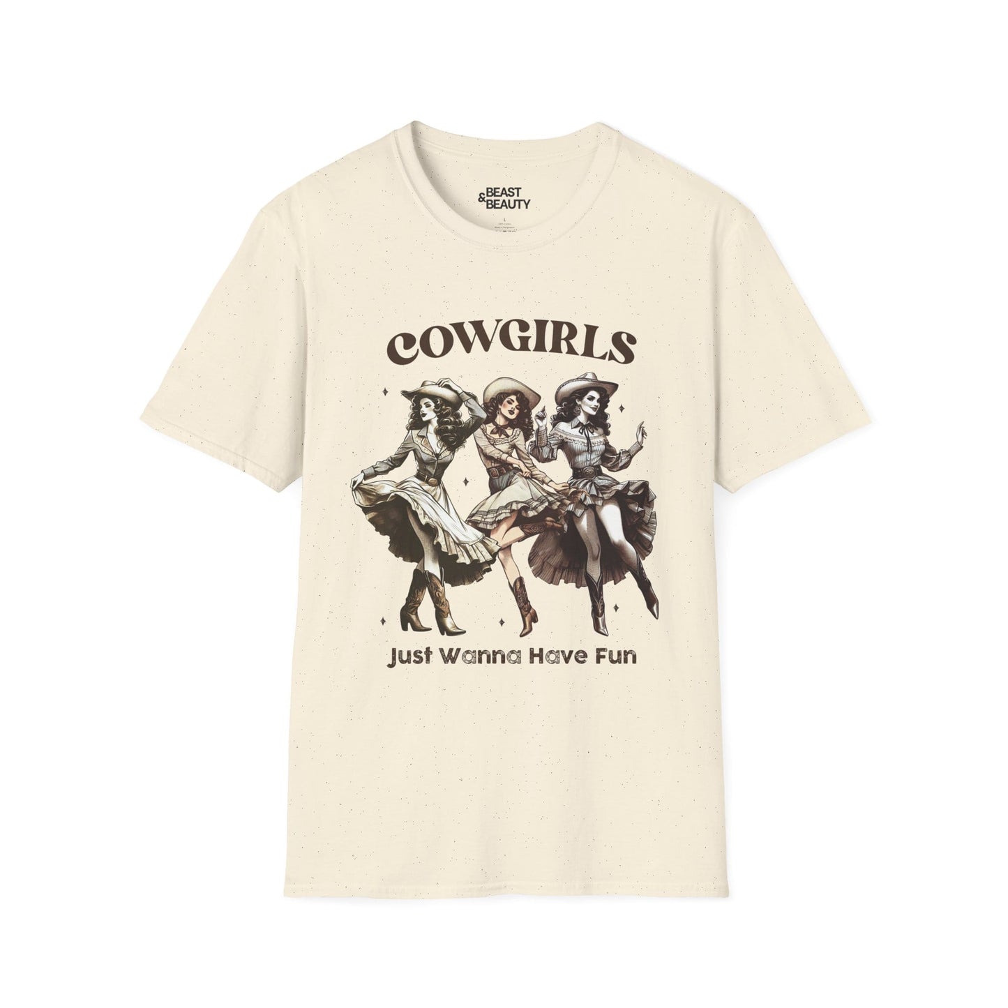 natural t-shirt with cowgirls just wanna have fun western slogan for women