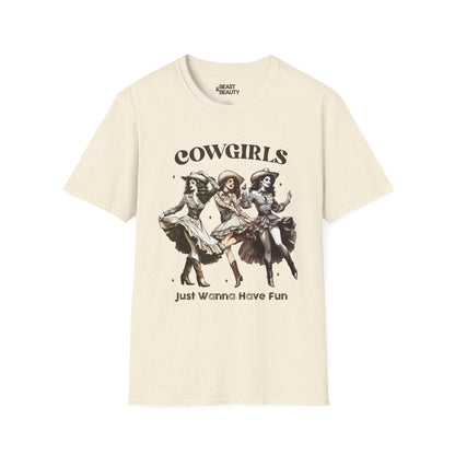 natural t-shirt with cowgirls just wanna have fun western slogan for women