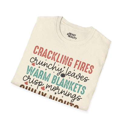 cozy fall vibes womens t-shirt close up of autumn slogan print