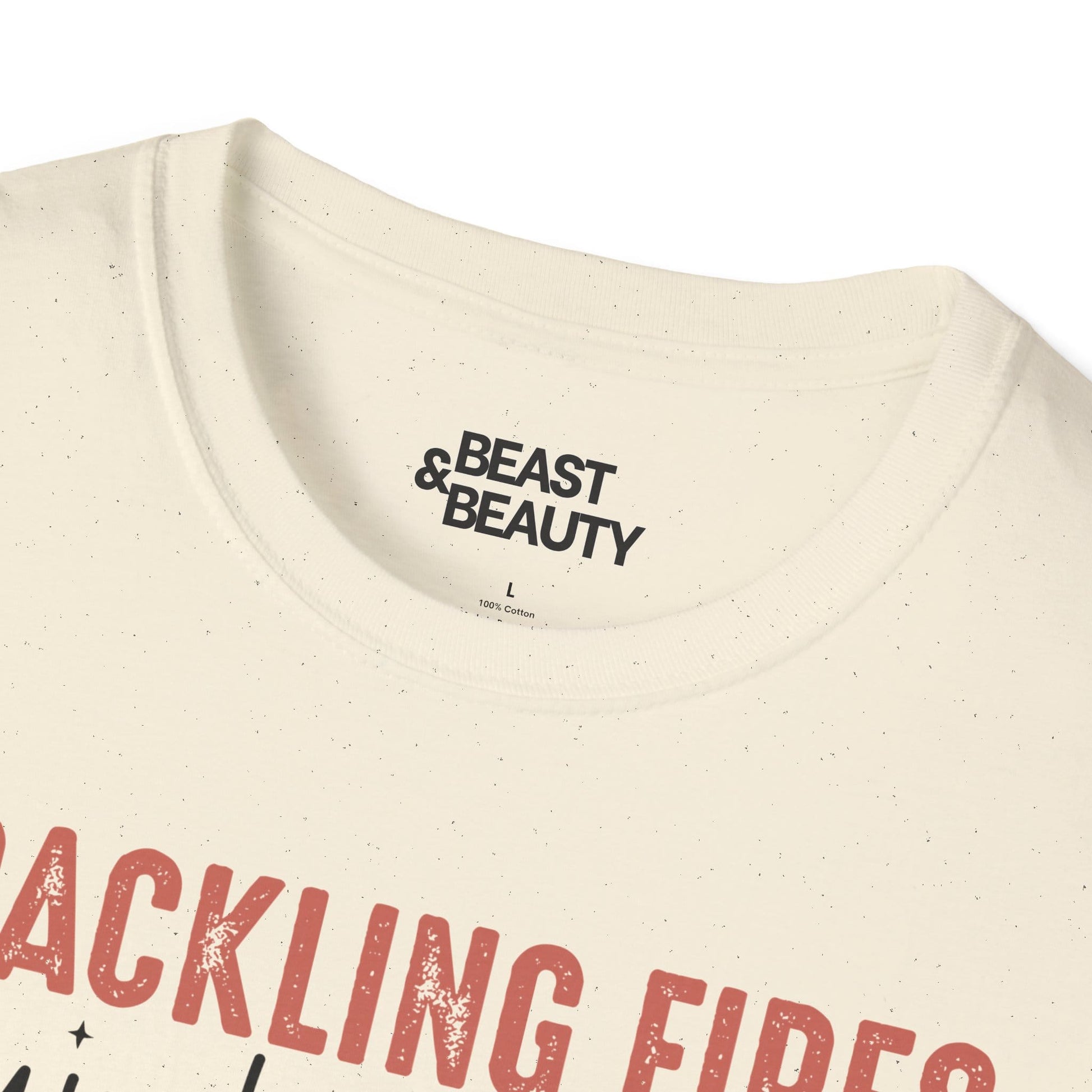 cozy fall vibes t-shirt lifestyle detail showing seasonal printed design