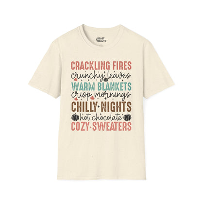 natural coloured t-shirt with cozy fall vibes slogan for autumn gift for her