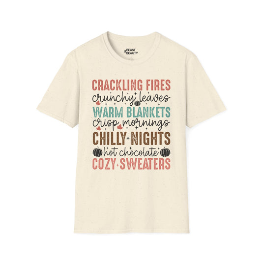 natural coloured t-shirt with cozy fall vibes slogan for autumn gift for her