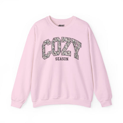 light pink camo sweatshirt with cozy season fall design gift for her