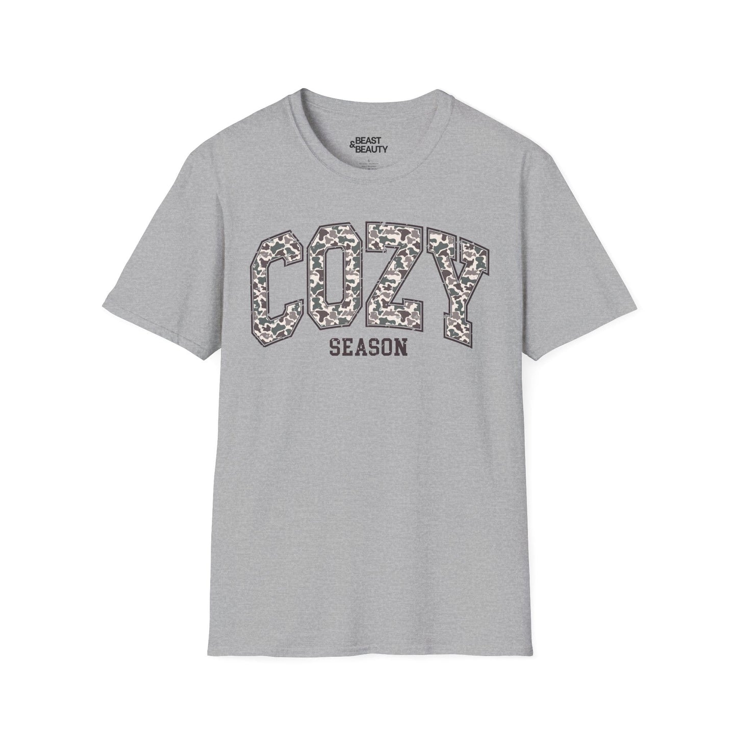 sport grey t-shirt with cozy season leopard print design
