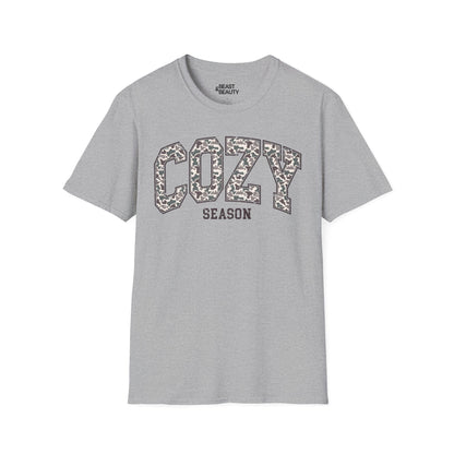 sport grey t-shirt with cozy season leopard print design