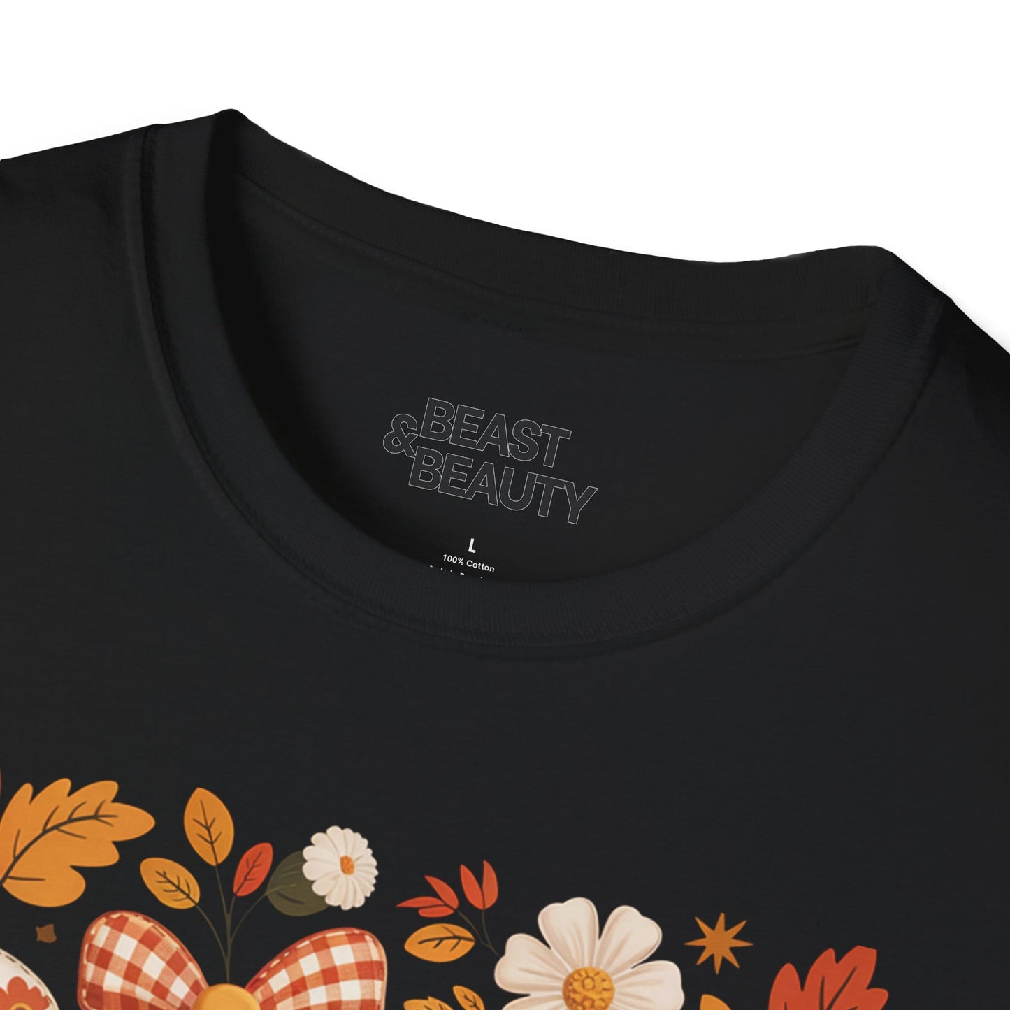 cozy season t-shirt lifestyle shot showing autumn seasonal print