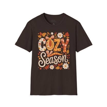 dark chocolate t-shirt with cozy season autumn slogan design for women