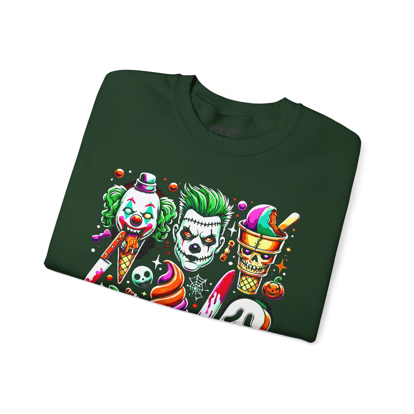 black creepy halloween ice cream horror sweatshirt front view spooky season gift