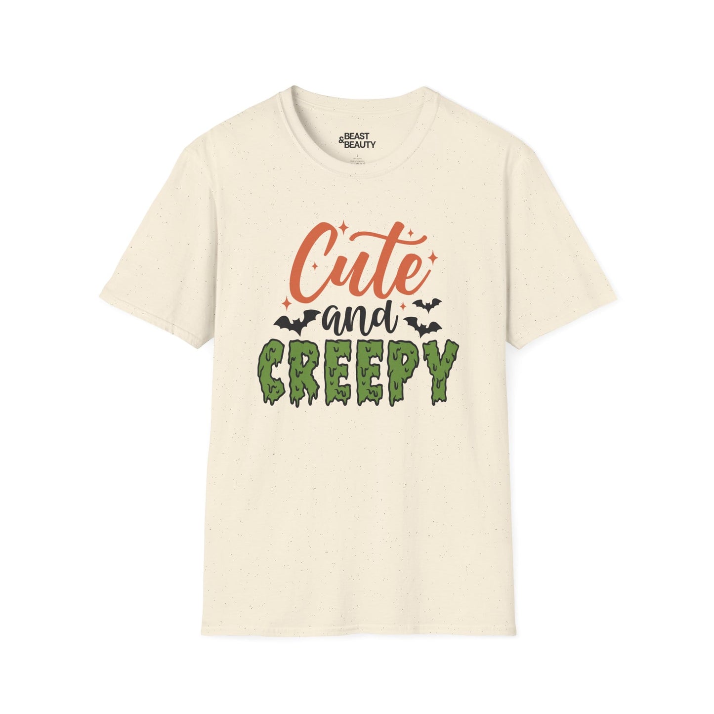 white t-shirt with cute and creepy spooky season graphic tee design