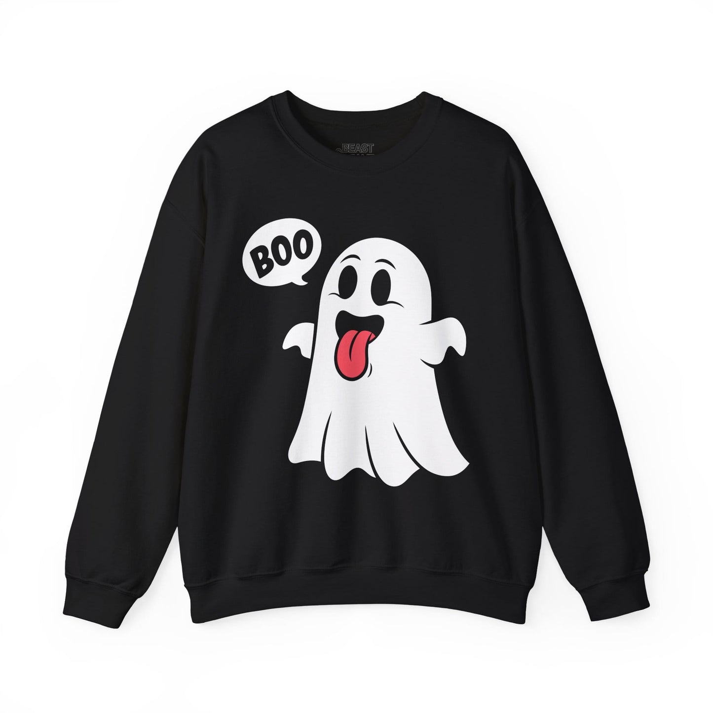 black sweatshirt with boo ghost Halloween graphic for spooky season gifts