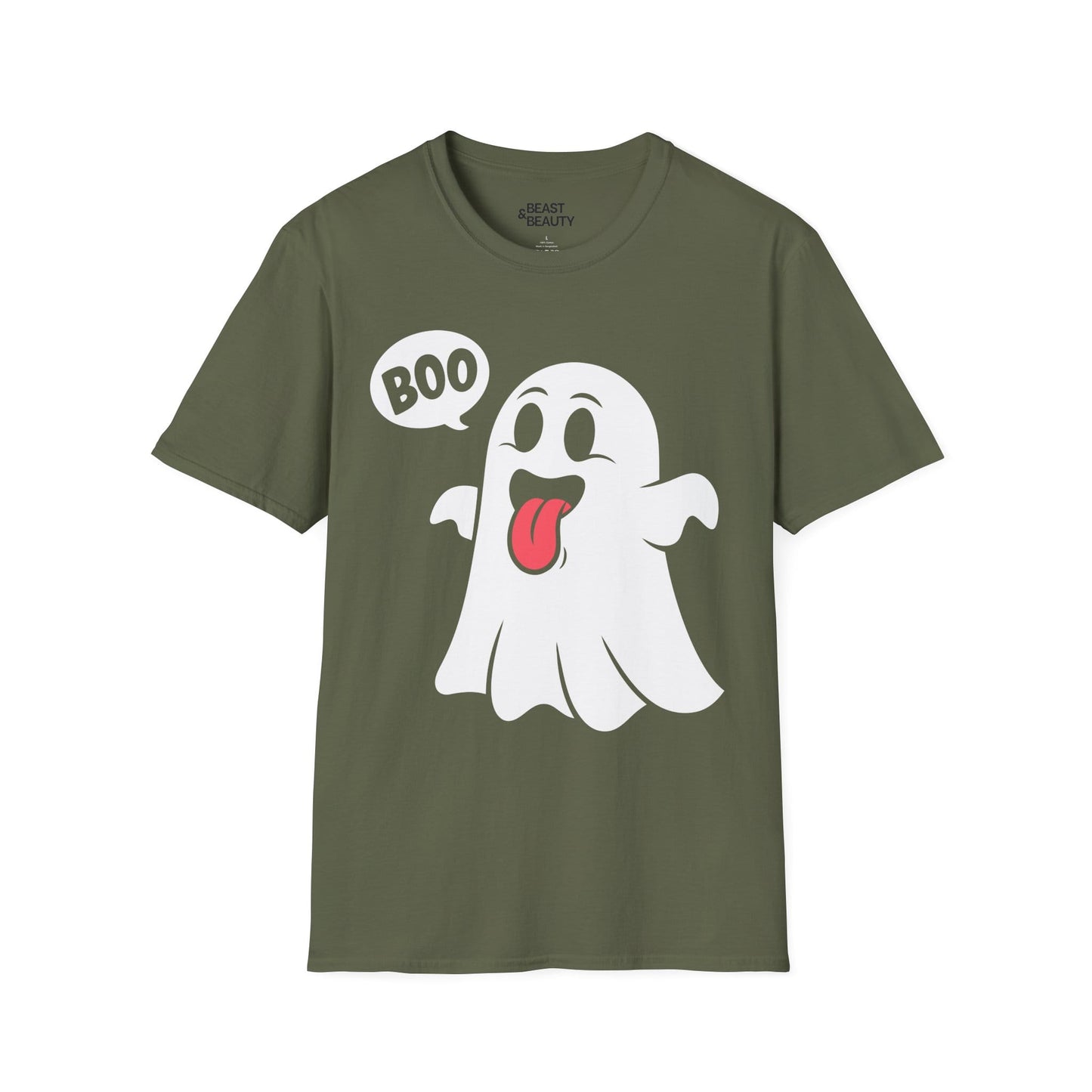 black t-shirt with adorable boo ghost halloween graphic for spooky season gifts