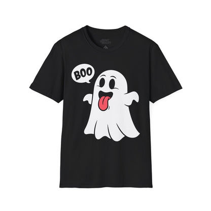 red t-shirt with cheerful boo ghost halloween design for men and women