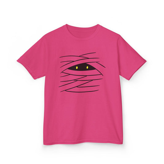 heliconia pink kids t-shirt with cute mummy glowing eyes halloween graphic