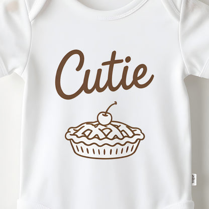 Cutie Pie baby grow print close-up