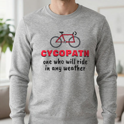 Cycopath Funny Cycling T-Shirt & Sweatshirt in Sport Grey (Sweatshirt), worn, our photo