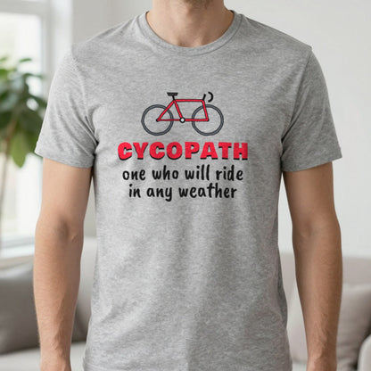 Cycopath Funny Cycling T-Shirt & Sweatshirt in Sport Grey (T-Shirt), worn, our photo