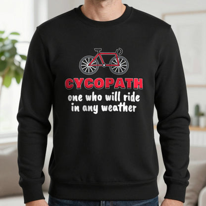 Cycopath Funny Cycling T-Shirt & Sweatshirt in Black (Sweatshirt), worn, our photo