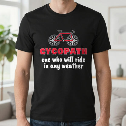 Cycopath Funny Cycling T-Shirt & Sweatshirt in Black (T-Shirt), worn, our photo