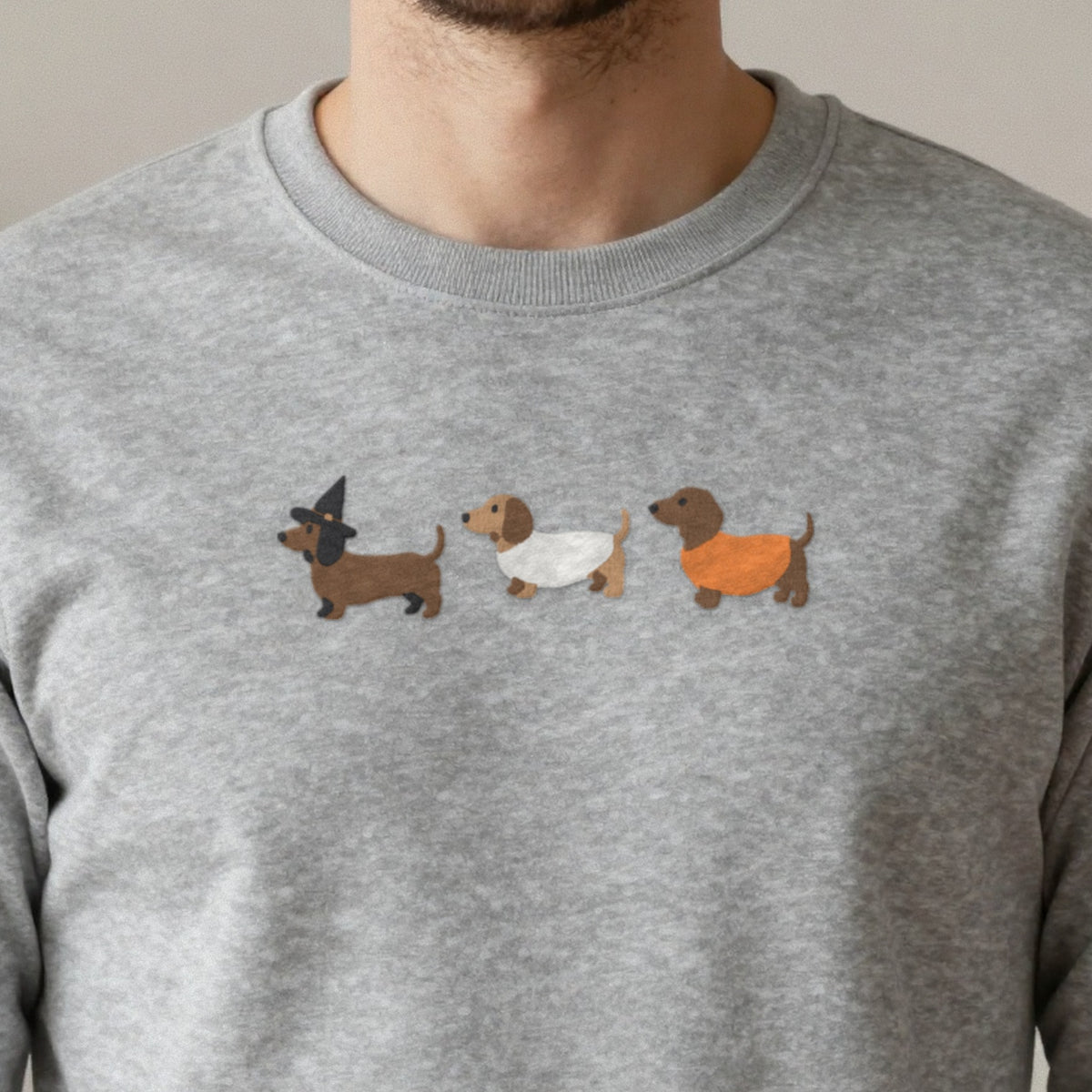 Sausage Dogs in Halloween Costumes Embroidered Sweatshirt close-up