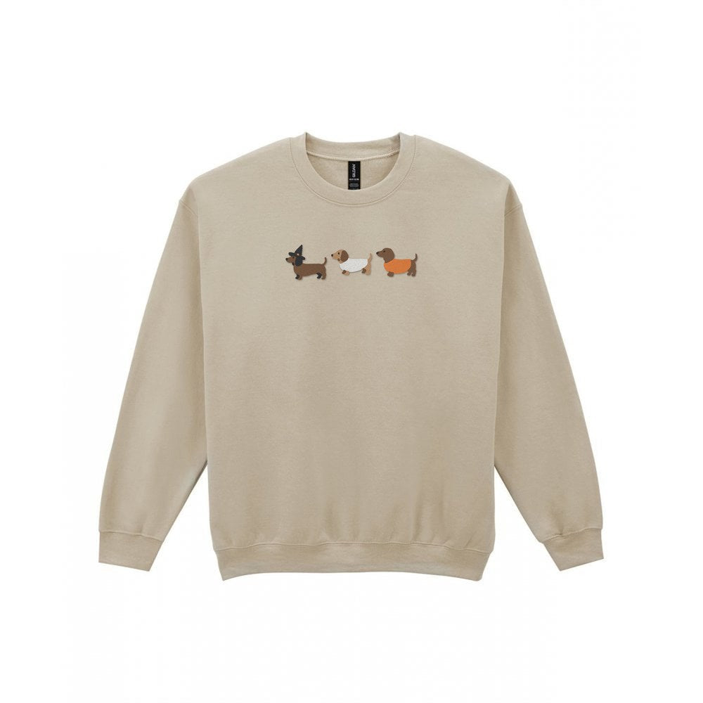 Sausage Dogs in Halloween Costumes Embroidered Sweatshirt in Sand