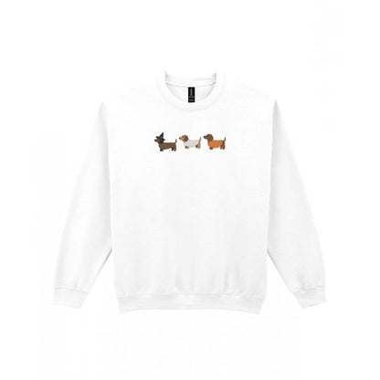 Sausage Dogs in Halloween Costumes Embroidered Sweatshirt in White