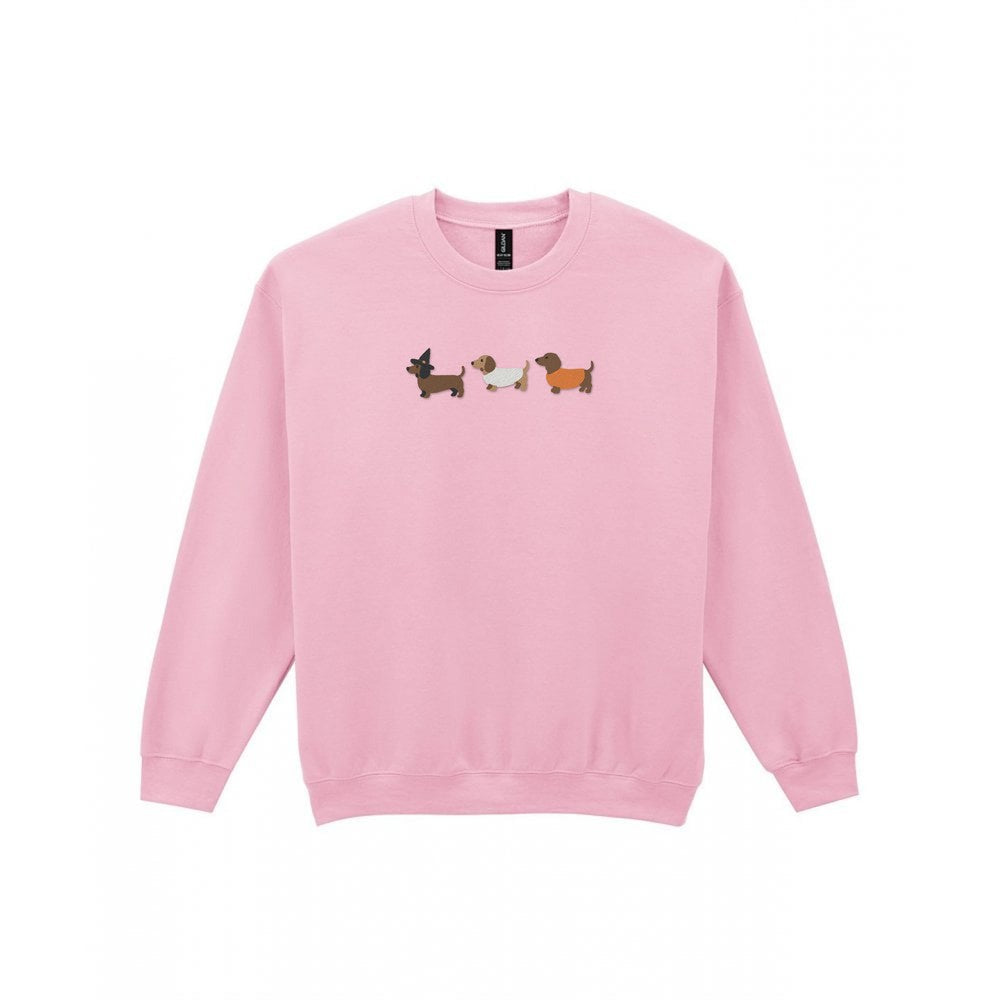Sausage Dogs in Halloween Costumes Embroidered Sweatshirt in Light Pink