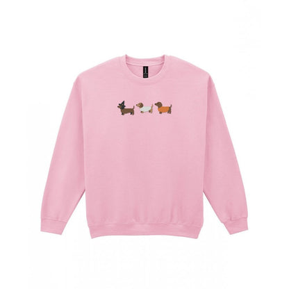 Sausage Dogs in Halloween Costumes Embroidered Sweatshirt in Light Pink
