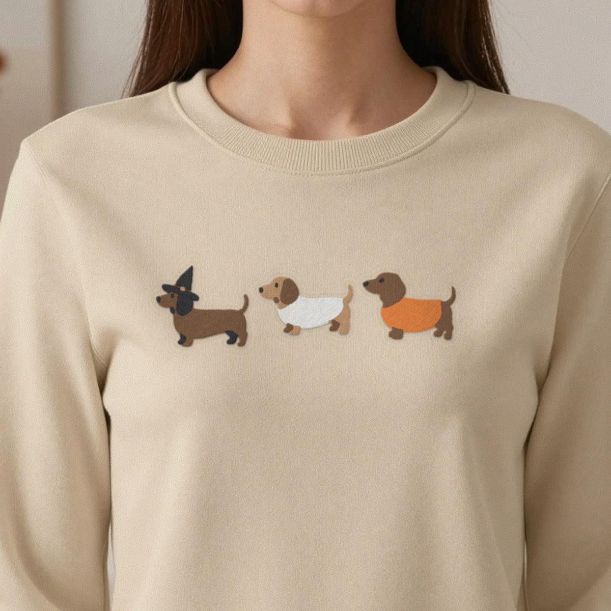 Sausage Dogs in Halloween Costumes Embroidered Sweatshirt in another colour