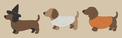Sausage Dogs in Halloween Costumes Embroidered Sweatshirt embroidery close-up