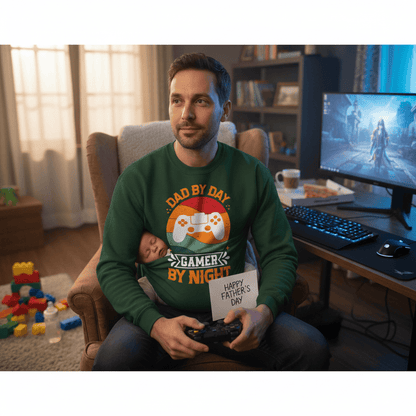 dad by day gamer by night sweatshirt gift idea for gaming dads birthdays and fathers day