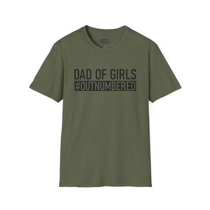 military green t-shirt with funny dad of girls outnumbered design — gift for dads