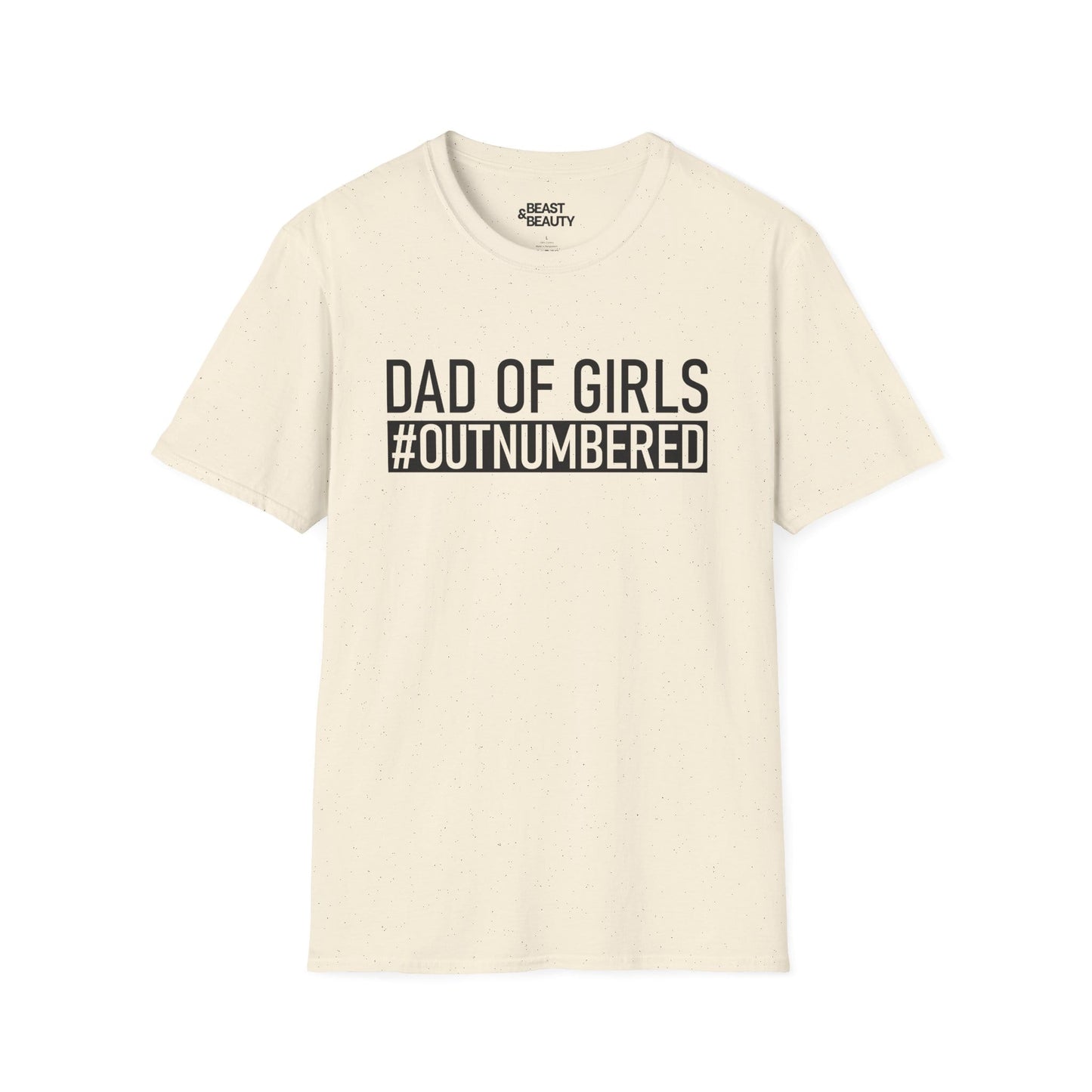 natural coloured t-shirt with dad of girls outnumbered print for Father's Day