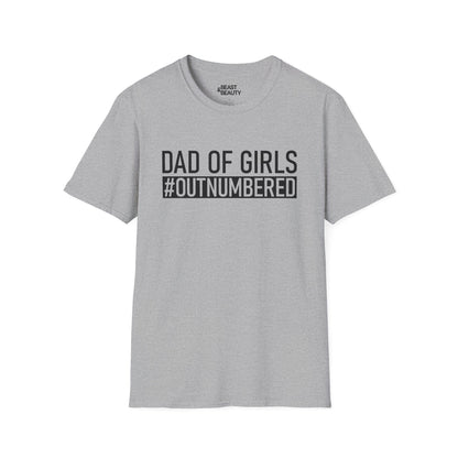 sport grey t-shirt with outnumbered dad of girls funny slogan — birthday gift idea