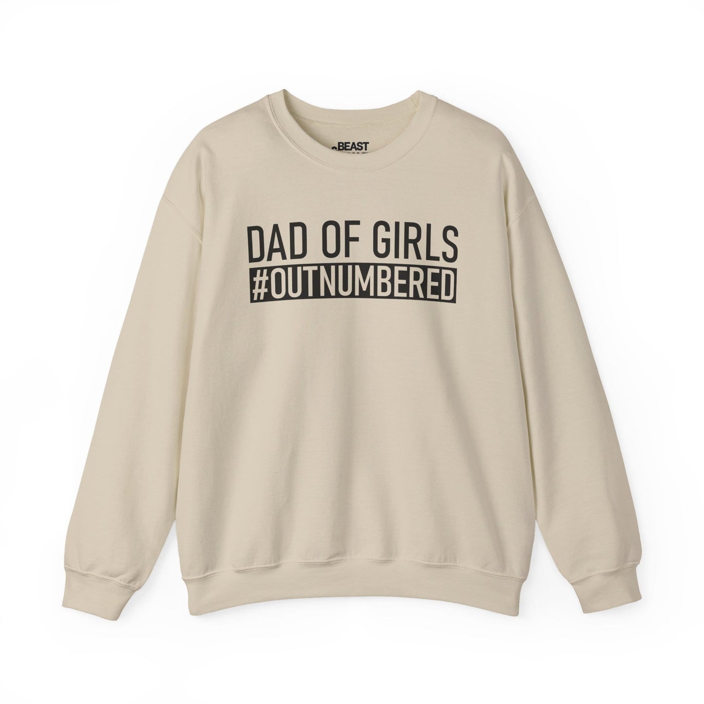sand sweatshirt with dad of girls outnumbered slogan for Father's Day or birthday gift