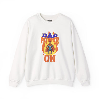 white sweatshirt with Dad Power On slogan print gift for dad