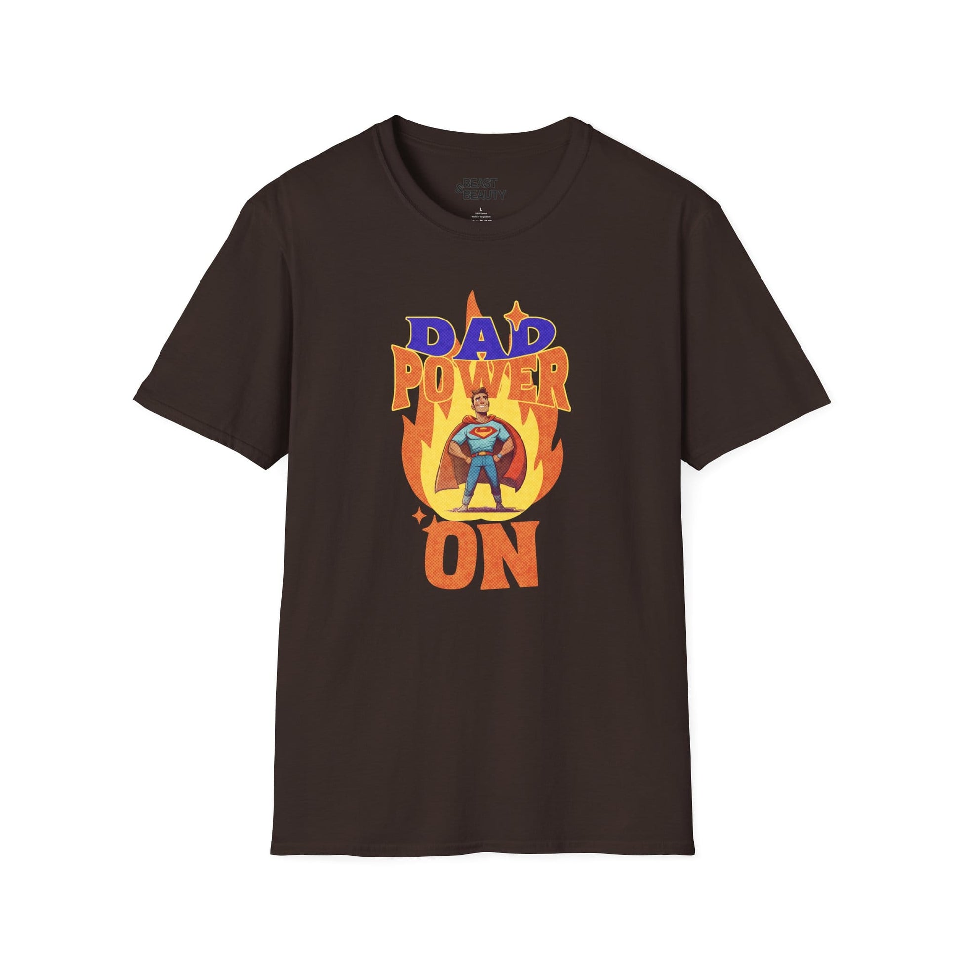 dad power on superhero t-shirt for dads dark chocolate t-shirt Father's Day gift idea