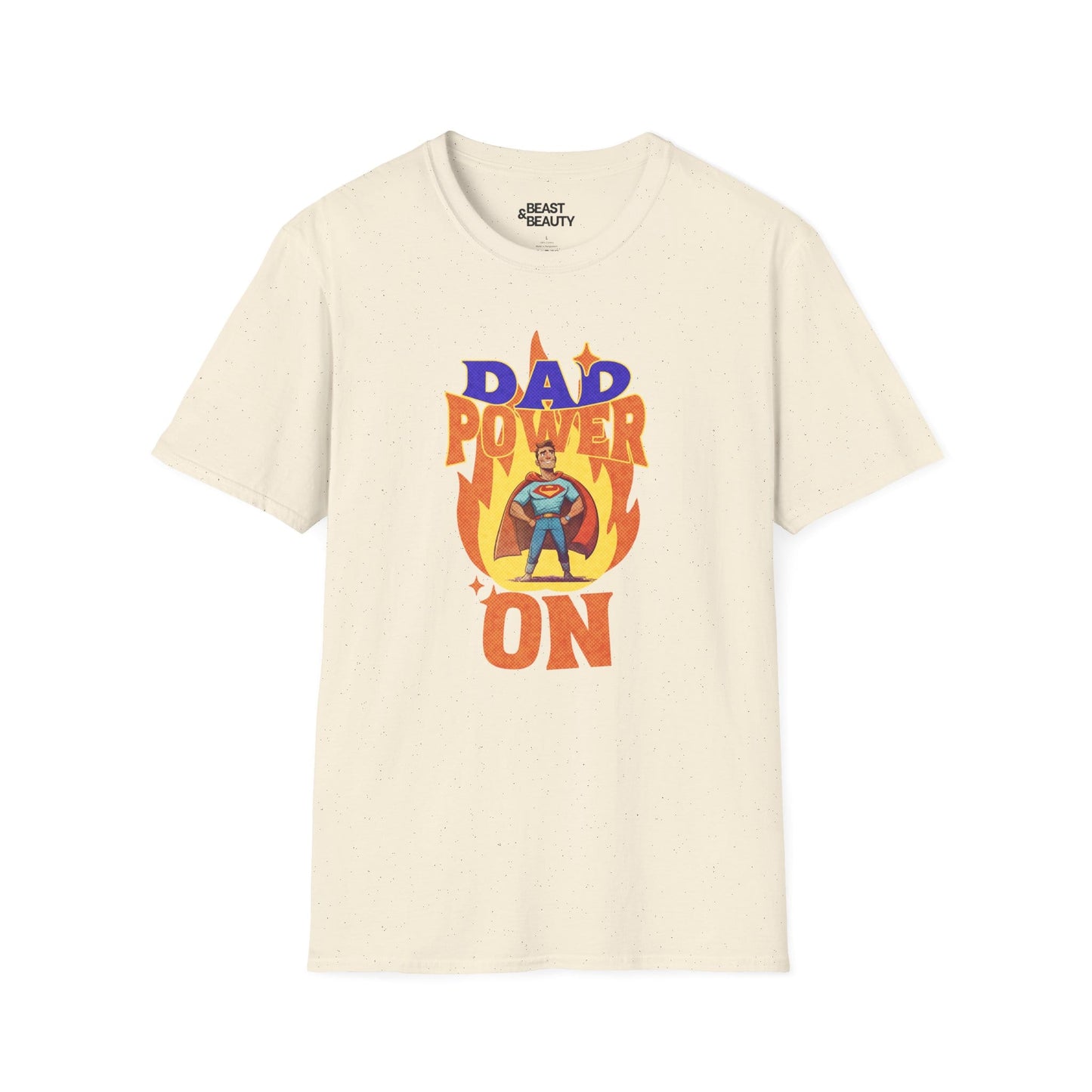 natural t-shirt with dad power on superhero graphic for Father's Day