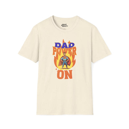 natural t-shirt with dad power on superhero graphic for Father's Day