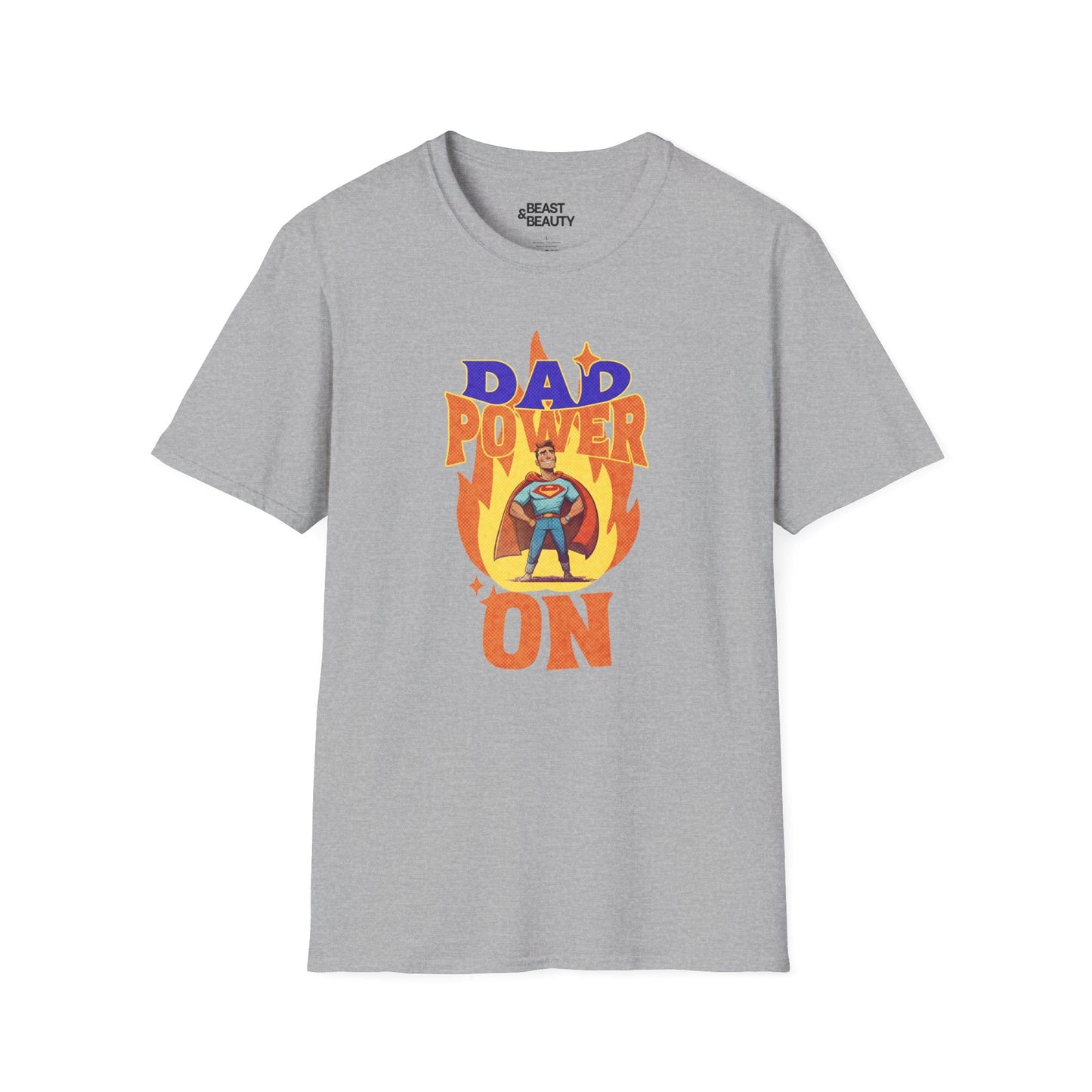 sport grey t-shirt with dad power on funny superhero slogan for dads