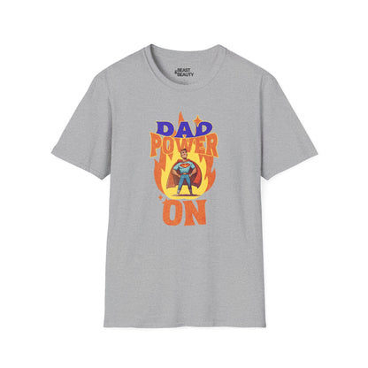 sport grey t-shirt with dad power on funny superhero slogan for dads