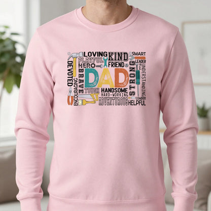 Dad The Handyman Sweatshirt in Light Pink, worn, our photo