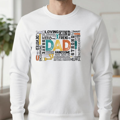 Dad The Handyman Sweatshirt in White, worn, our photo