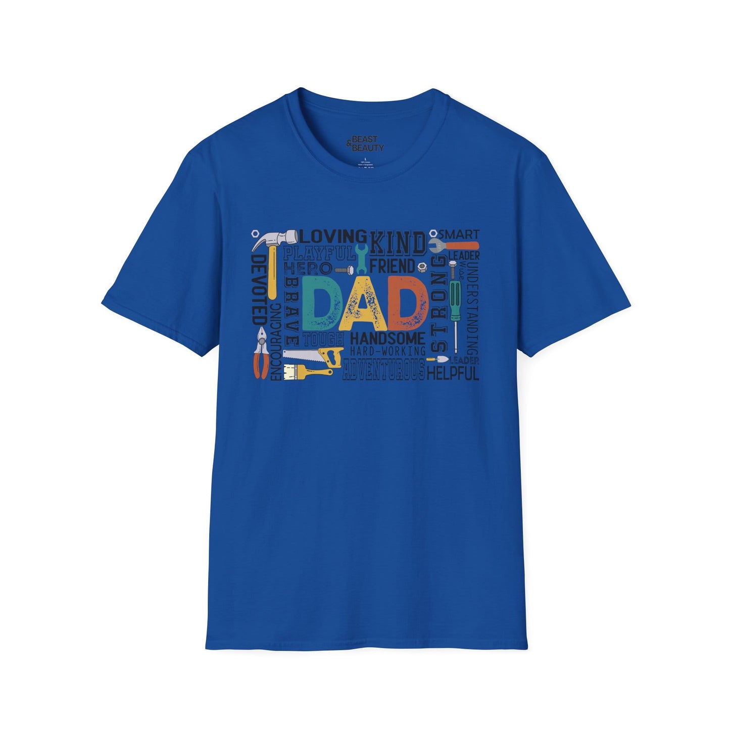 royal blue t-shirt with dad the handyman funny handyman dad design