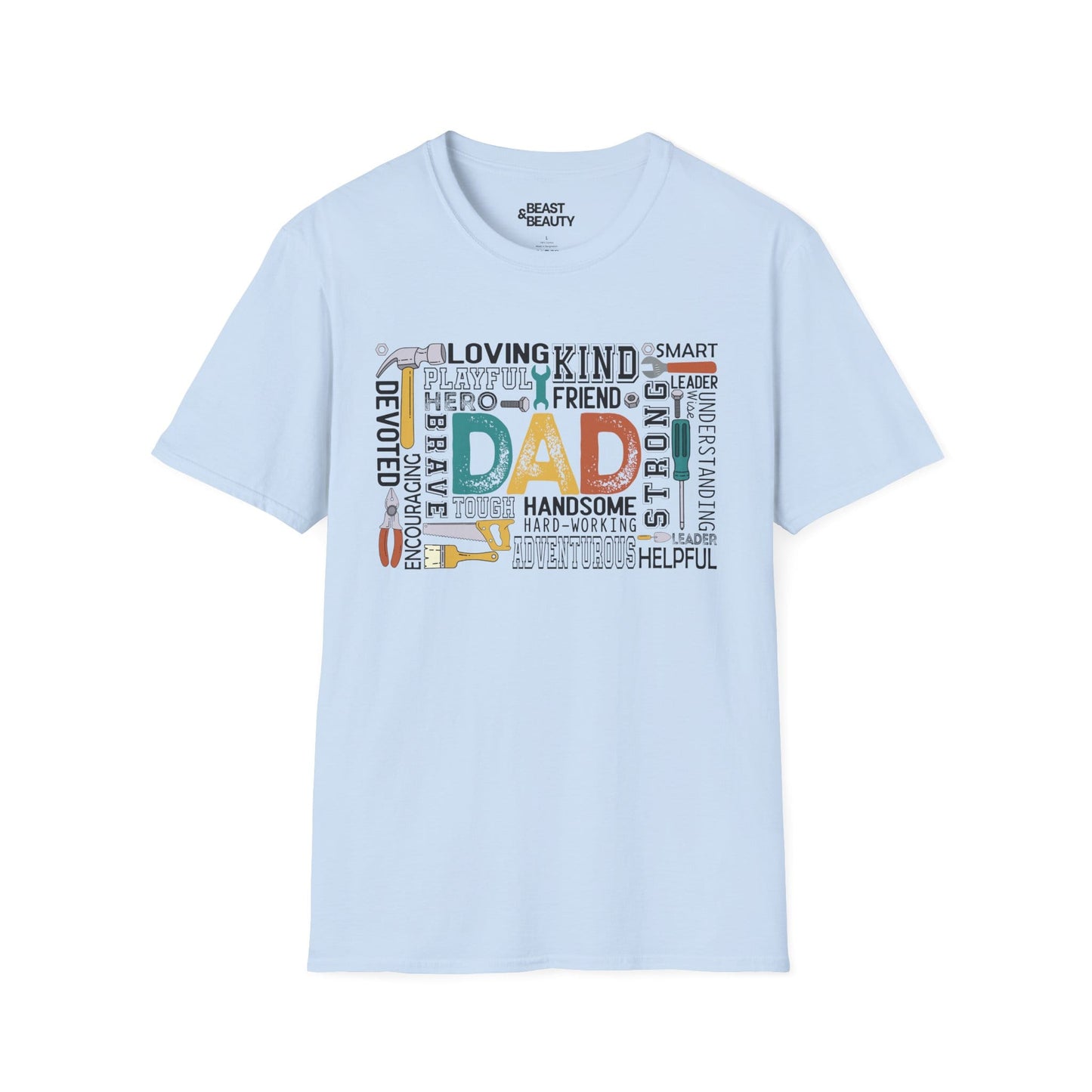 light blue t-shirt with dad the handyman funny gift design for dad