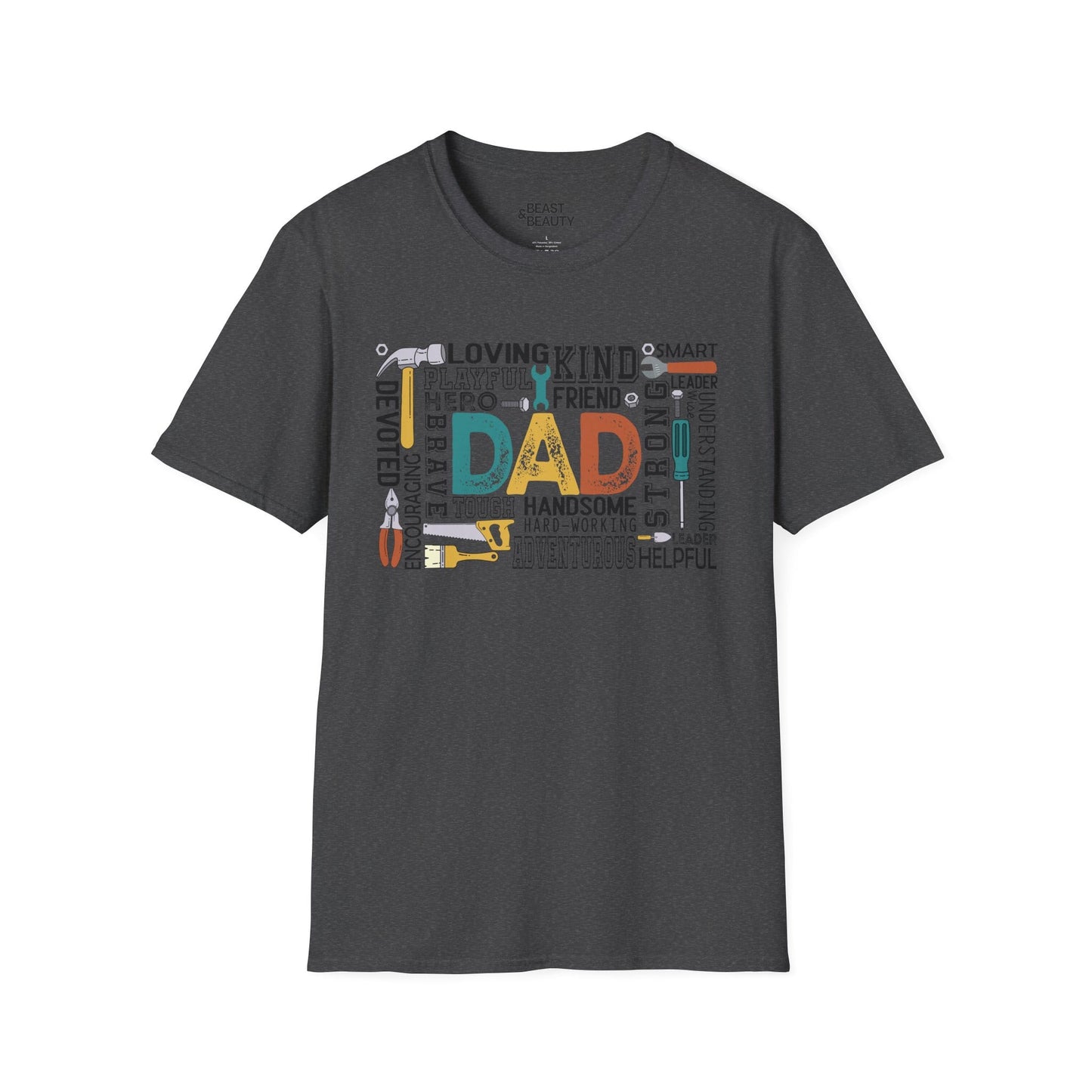 dark heather t-shirt with dad the handyman funny dad graphic design